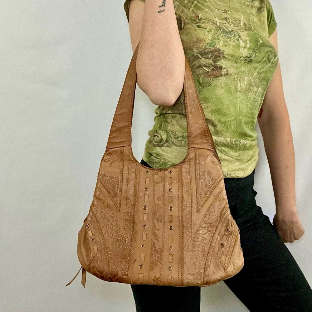 Vintage Cabin Creek boho brown leather shoulder bag